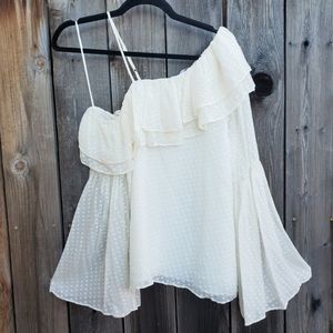 Parker White Bell Sleeve Swiss Dot Chiffon Top